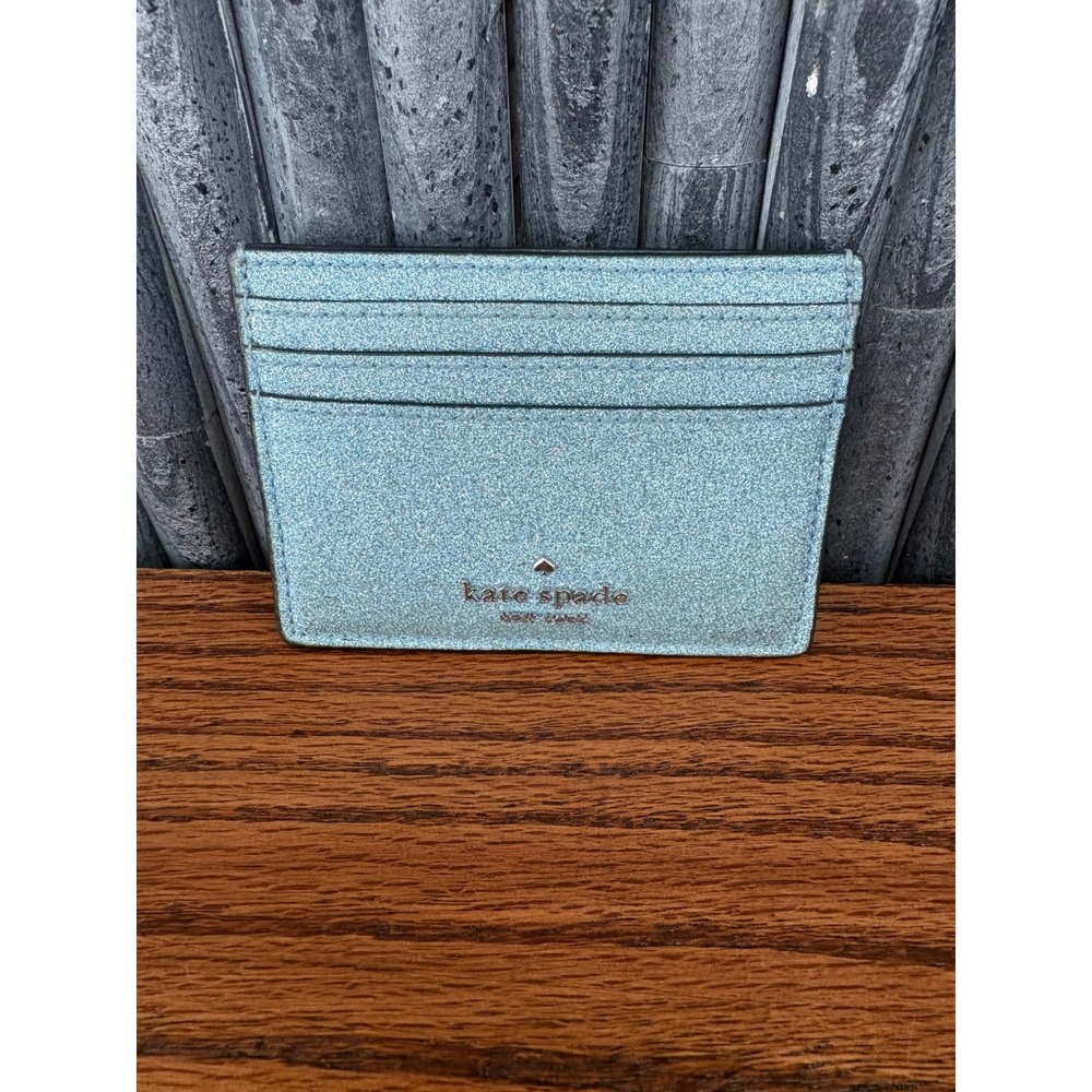 Kate Spade New York Blue Glitter Card Holder Wallet Slim Credit Card Case